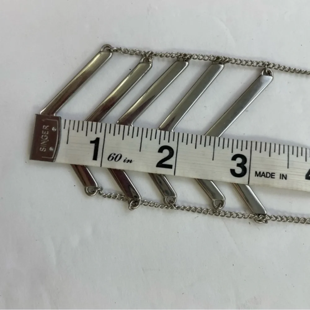Silver Tone V Ladder‎ Long Necklace